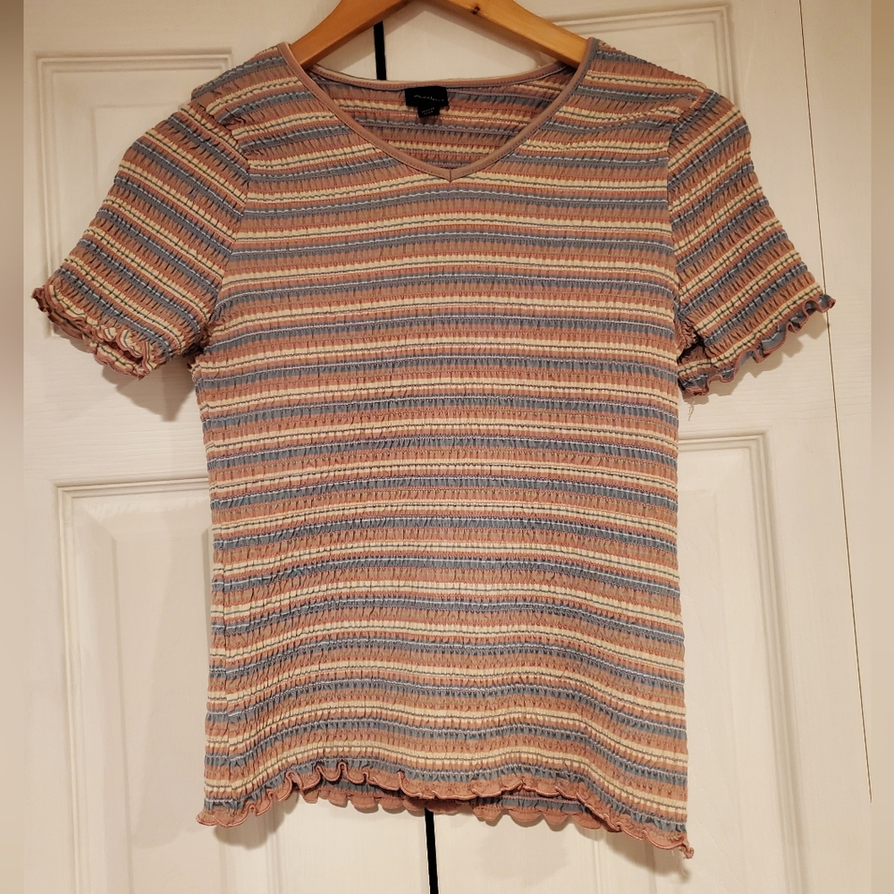ART CLASS XXL 18/20 Striped Multicolor Elastic Top V-neck Short Sleeve